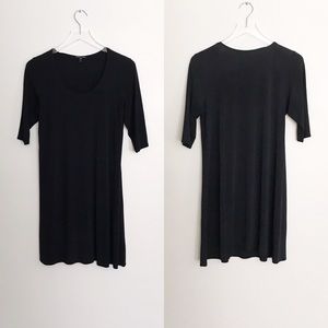 Eileen Fisher 100% Silk Black Dress 3/4 Sleeves Size M